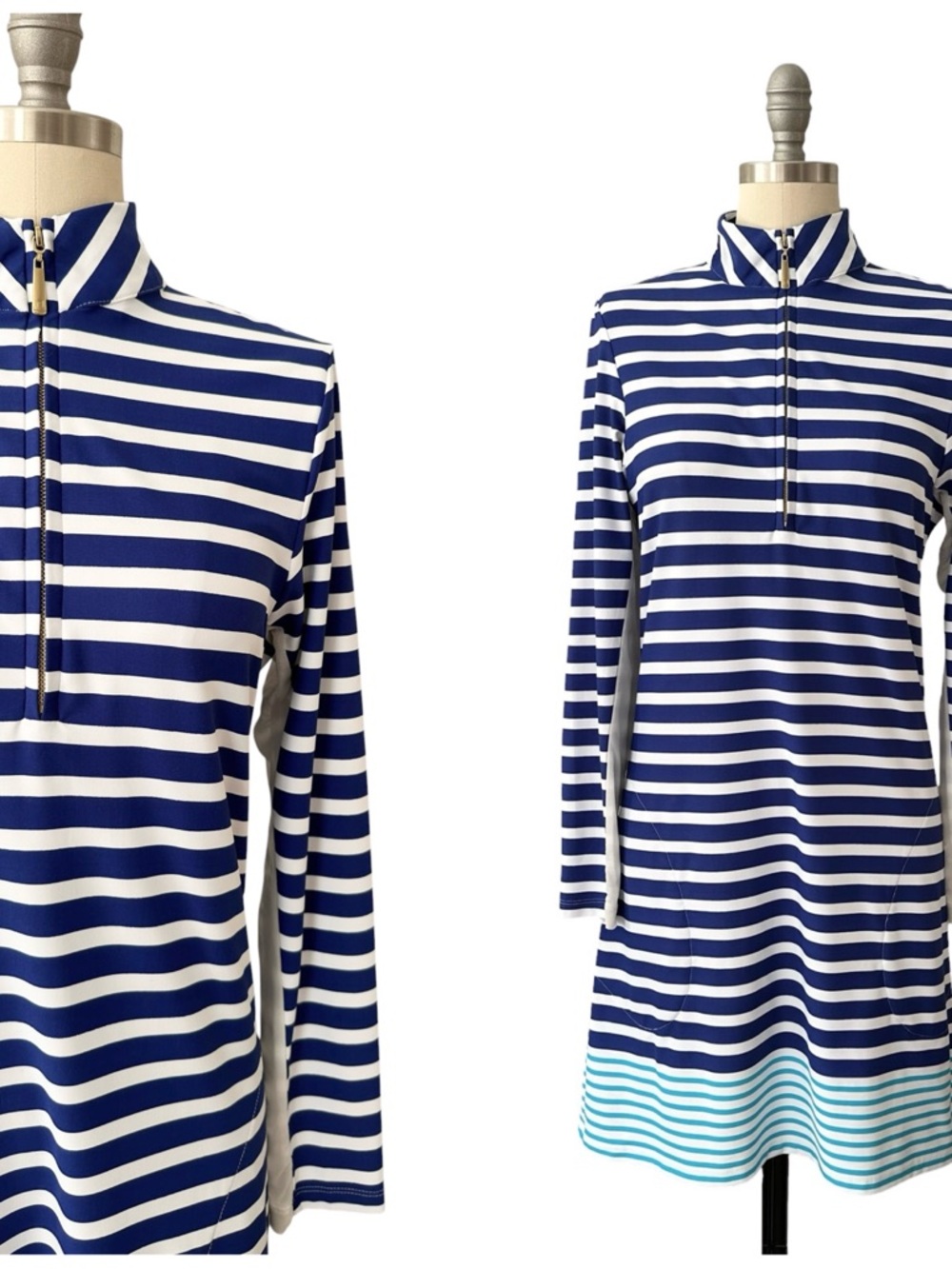 Talbots Cabana Life Navy and White Striped Zip-Front Top | size Small